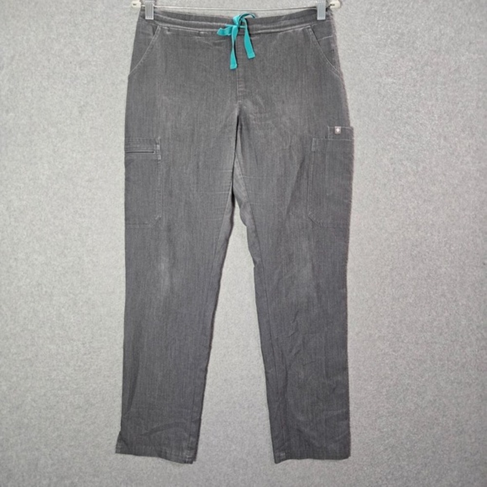 FIGS Women Scrub Bottom Small Gray Zip Pockets Drawstring Mid Rise 28 in Inseam